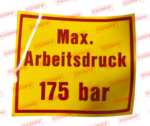 93433 Kempf Aufkleber  "max.Arbeitsdruck 175 bar"